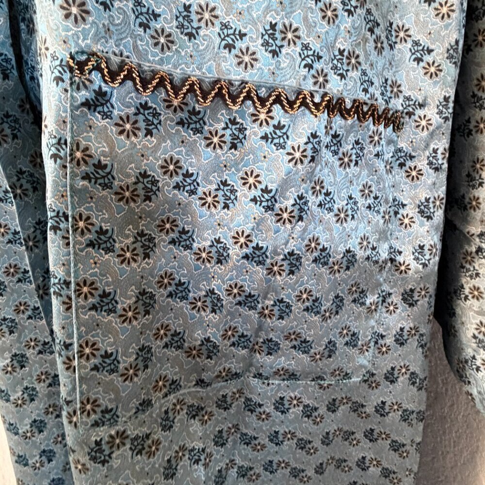 VINTAGE 60s Satin Brocade Robe Duster Housecoat Blue Floral OS - Picture 10 of 16